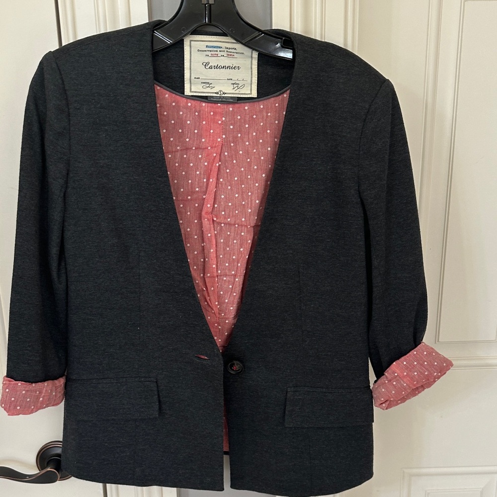 Cartonnier Dark Gray Blazer with Pink Polka Dot Lining